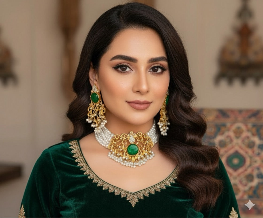 HANDMADE DOUBLET STONE CHOKAR SET