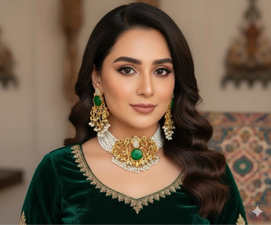 HANDMADE DOUBLET STONE CHOKAR SET