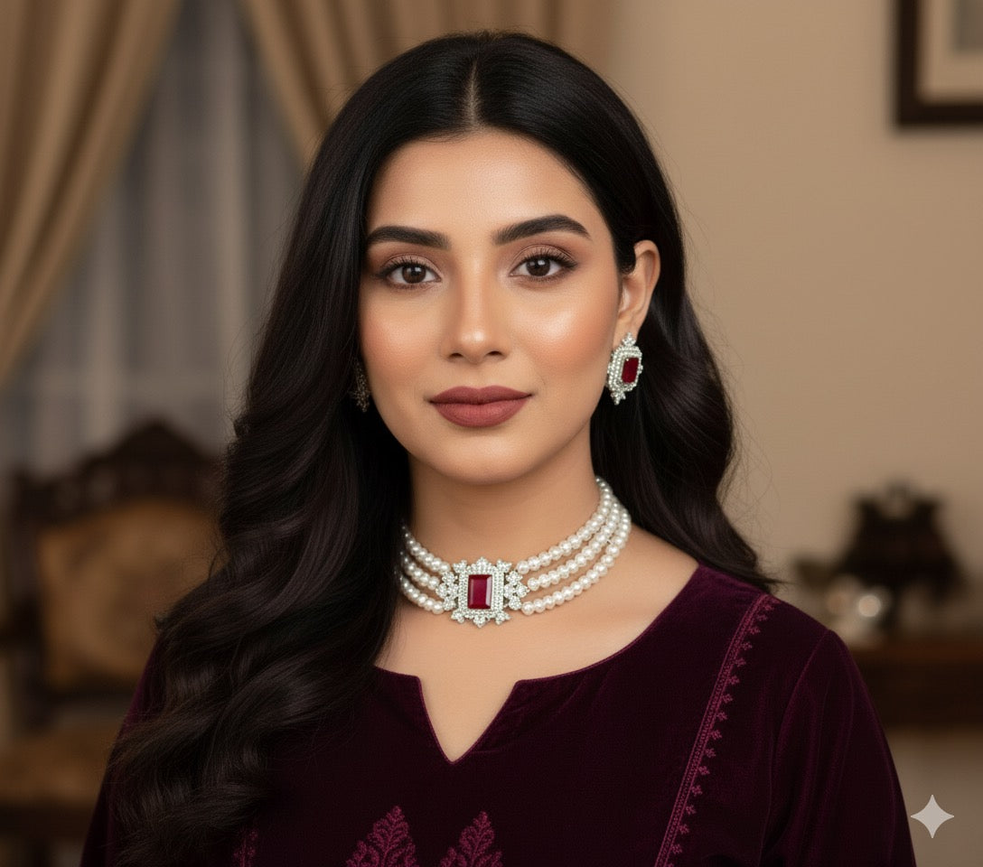 ZIRCON MAROON CHOKAR SET