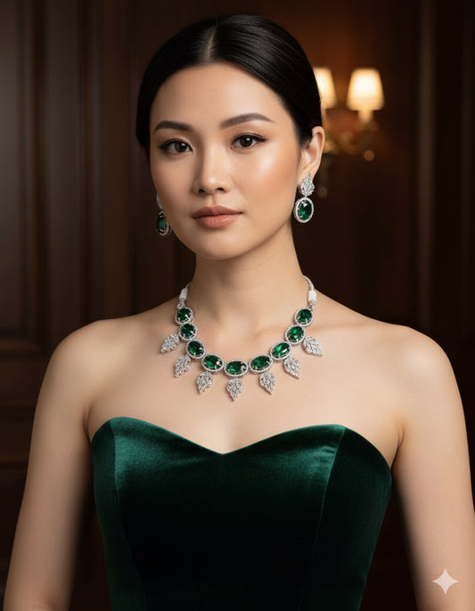 American Ad diamond Zircon Necklace With Ear Studs