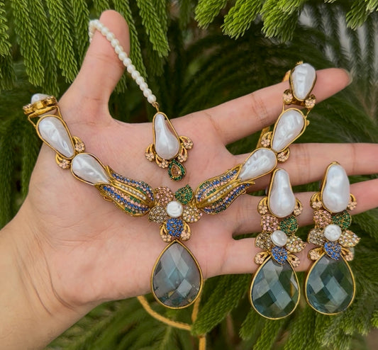 Mother Pearl With Turkish and Doublet stone Necklace Set
