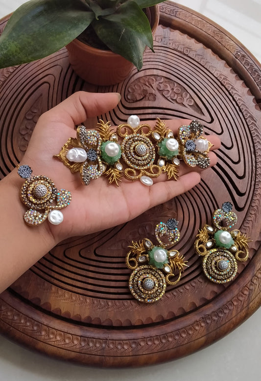 Turkish and Crush Stones With KUNDAN and  Mother Pearl CHOKAR Set