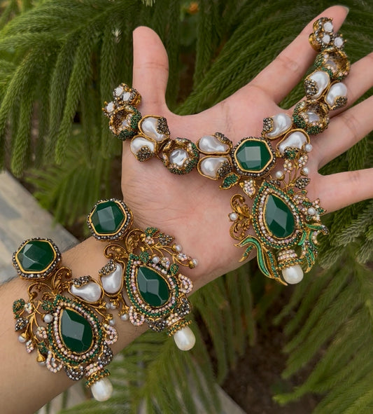 Mother Pearl Turkish Doublet Stone Necklace Set