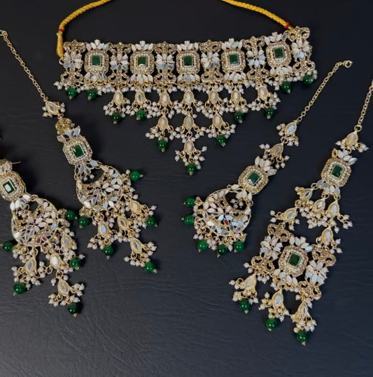 NAURATAN CHOKAR with Sahara earrings,TIKA And Jhumar