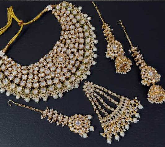 Indian KUNDAN Necklace Set with Sahara Earrings Tika and Jhumar ✨