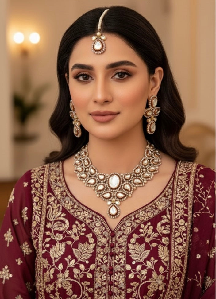 Indian KUNDAN Necklace With Tika Earrings