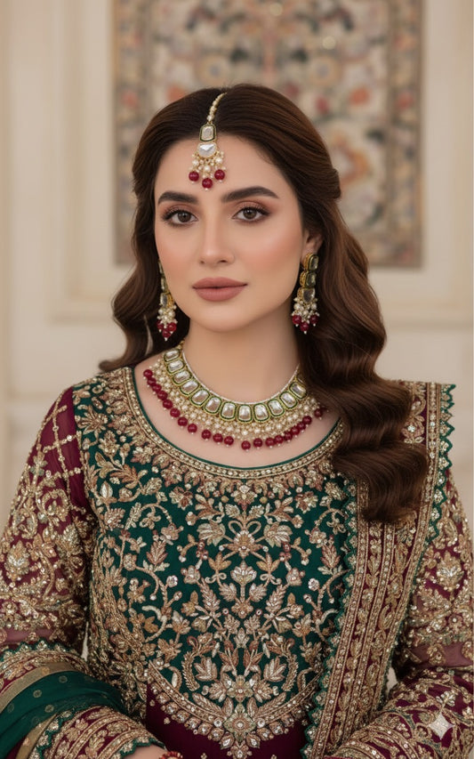 INDIAN KUNDAN WITH MEENAKARI WORK NECKLACE WITH TIKA AND EARRINGS ✨