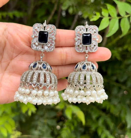 Sapphire Ziron Jhumki Earrings