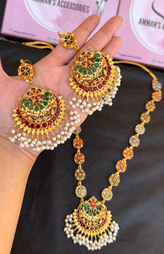 NAURATAN STYLE MAALA WITH EARRINGS