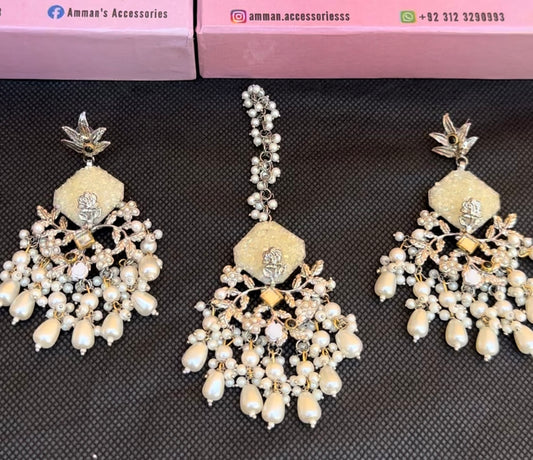 INDIAN CRUSH STONE TIK EARRINGS SET