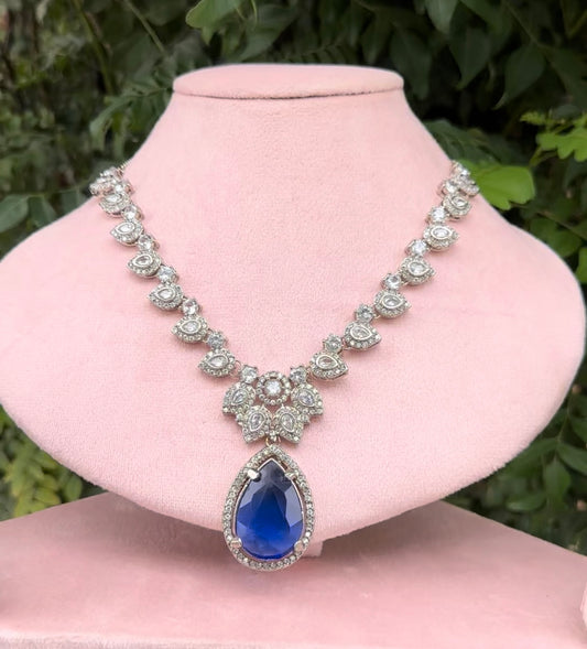 AD SAPPHIRE ZIRCON NECKLACE WITH EARRINGS