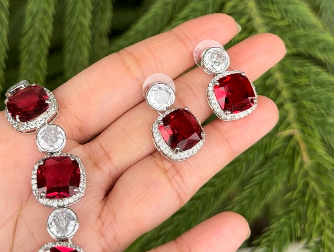 AMERICAN AD DIAMOND RED ZIRCON NECKLACE SET