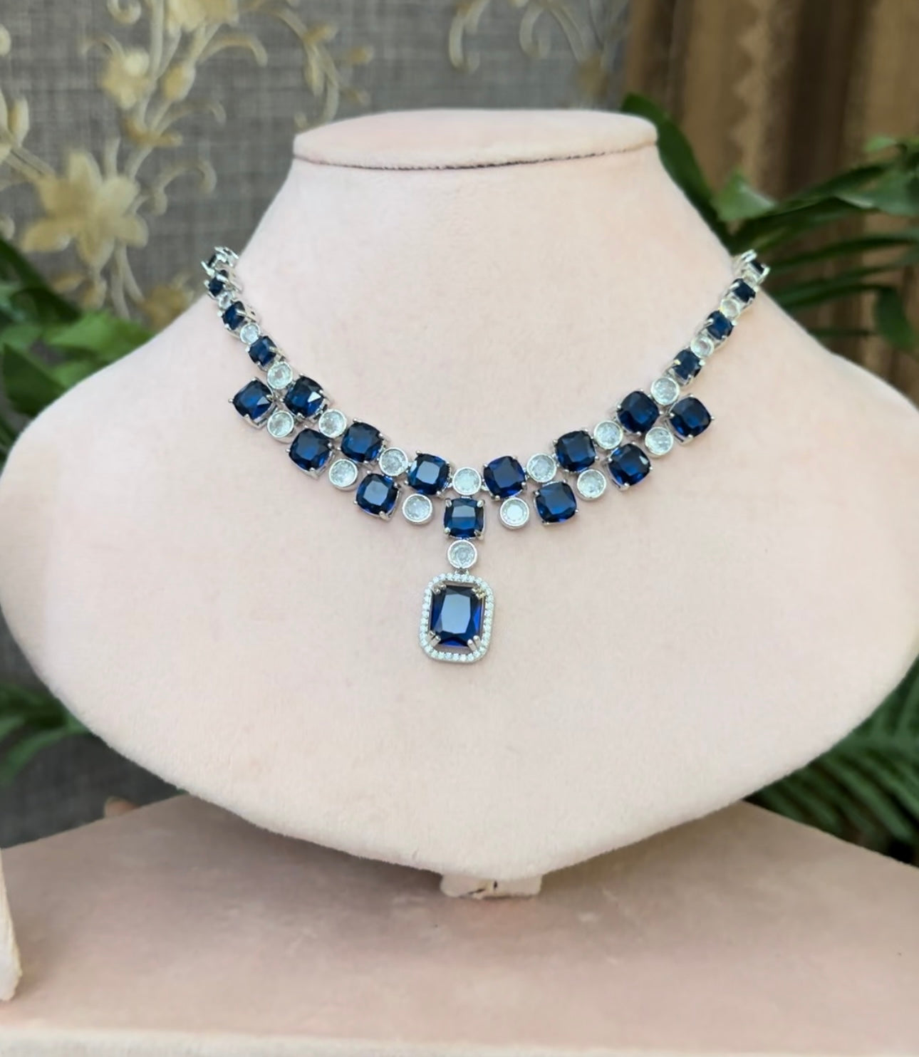 AD DIAMOND SAPPHIRE ZIRCON NECKLACE SET