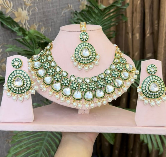 INDIAN JAIPURU KUNDAN WITH MEENAKARI WORK NECKLACE SET